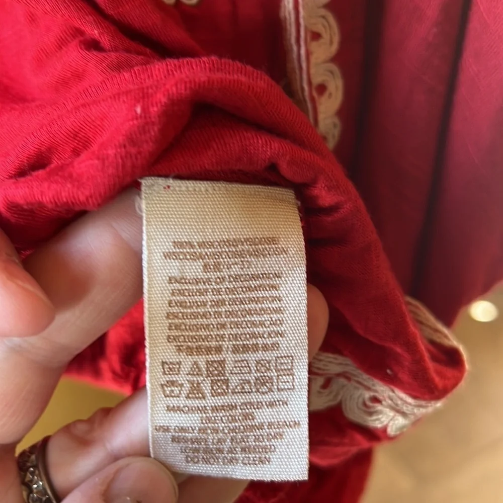 Free People Dos Segundos Red Embroidered Boho Top Size XS